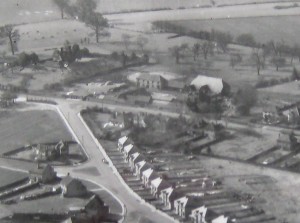 Aerial view of part of Watling Street showing St Julian's farm and the Tithe Barn